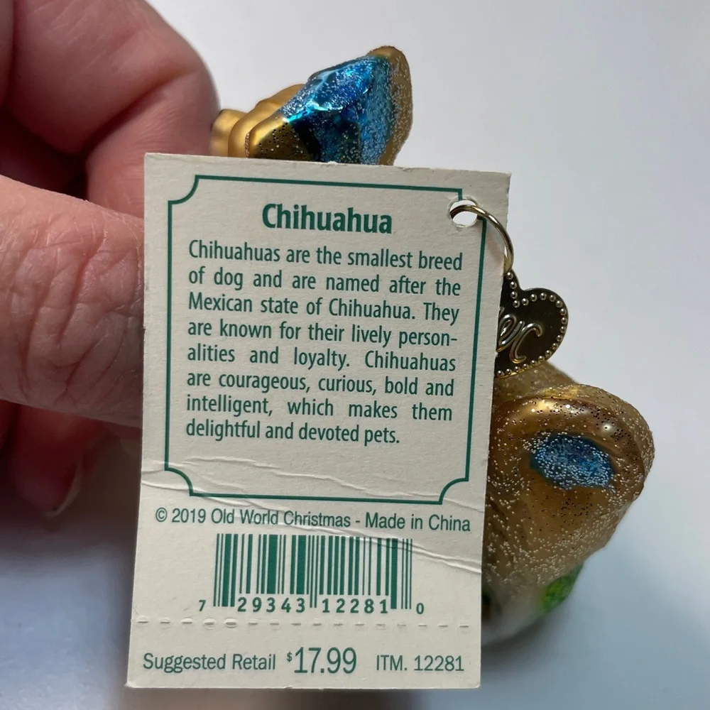 Old World Christmas ‘Chihuahua’ Glass Ornament New With Tags Never Displayed